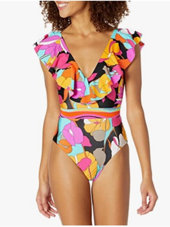 Trina Turk Other - Trina Turk Gemini Plunge Ruffle Multi-Color One Piece Swimsuit Size 8